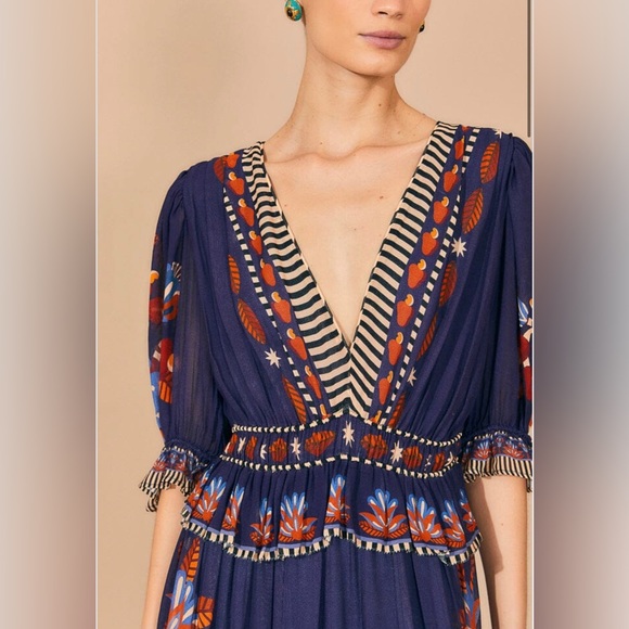 Farm Rio Blue Nature Beauty Short Sleeve Maxi Dress - Picture 7 of 10